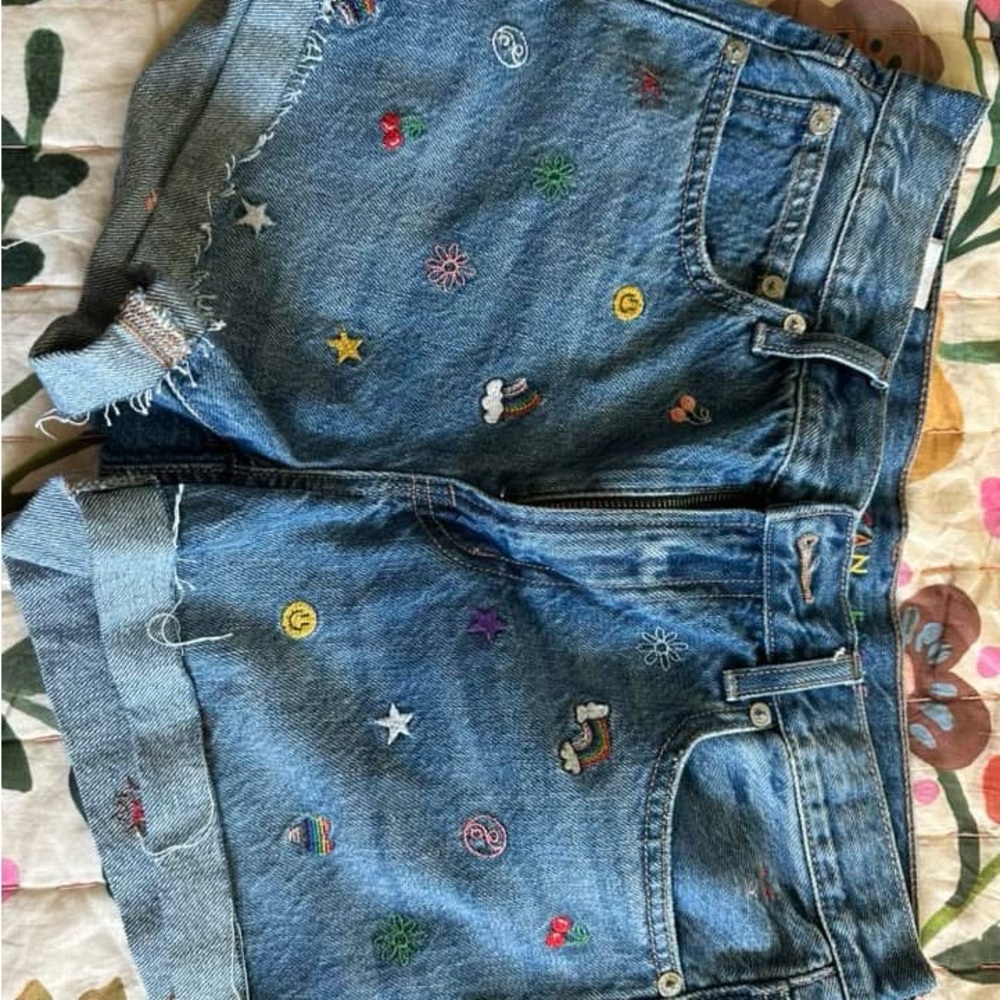 Embroidered Denim Shorts